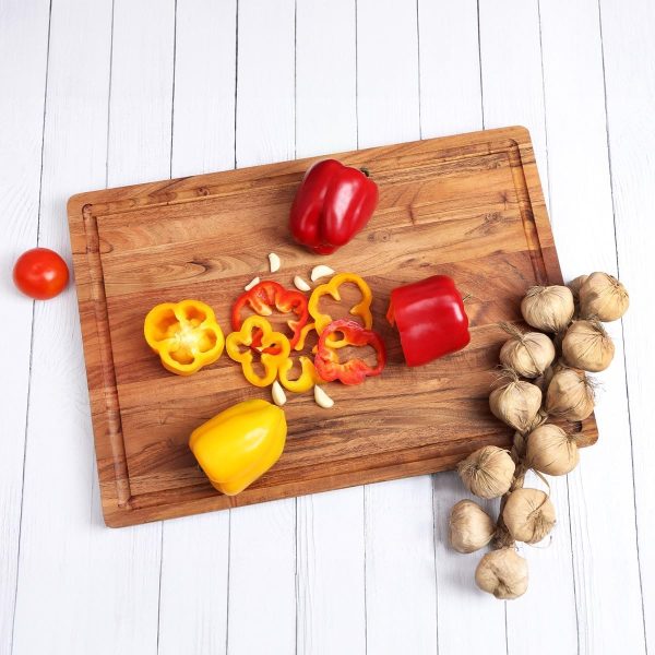 Large Natural  Wood Cutting Board [20”x14"x1"], Rectangular Chopping Board, Built In Handles, Moisture Resistant, Durable, Premium Solid Wood