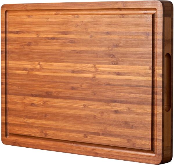 Bamboo Wood Cutting Board for Kitchen, 1" Thick Butcher Block, Cheese Charcuterie Board, with Side Handles and Juice Grooves, 16x11"