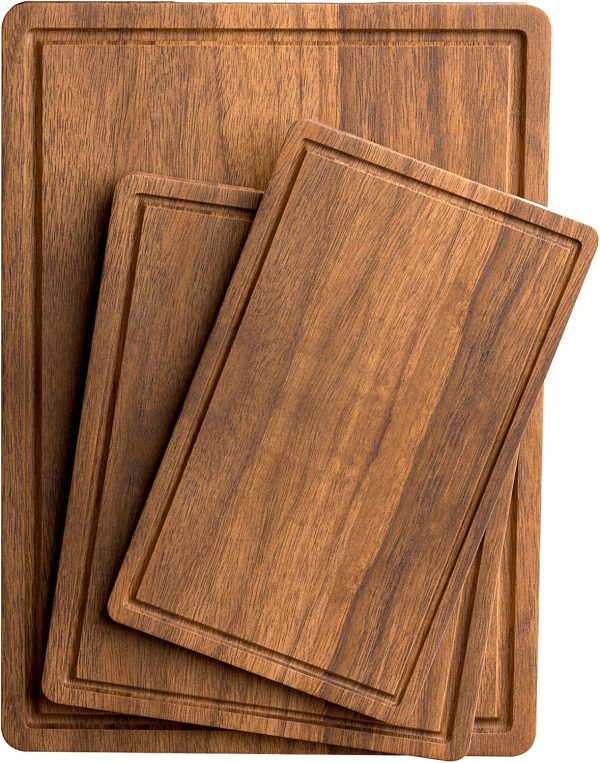 Acacia Wood Cutting Boards Set of 3 for Kitchen, Large Wooden Cutting Board with Juice Groove, Charcuterie Board, Chopping Board for Meat, Cheese, Fruits(17x12, 12x10, 12x7 inch)