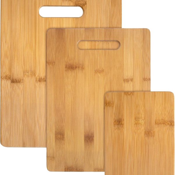 3 Piece Bamboo Cutting Board Set – Reversible Kitchen Boards for Chopping, Cheese & Serving | Durable, Eco Friendly Wood Cutting Boards