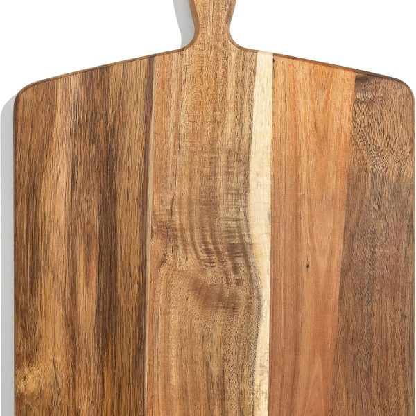 Acacia Wood Cutting Board and Chopping Board with Handle for Meat, Cheese Board, Vegetables, Bread, and Charcuterie   Decorative Wooden Serving Board for Kitchen and Dining Room, Large 17" x 13"